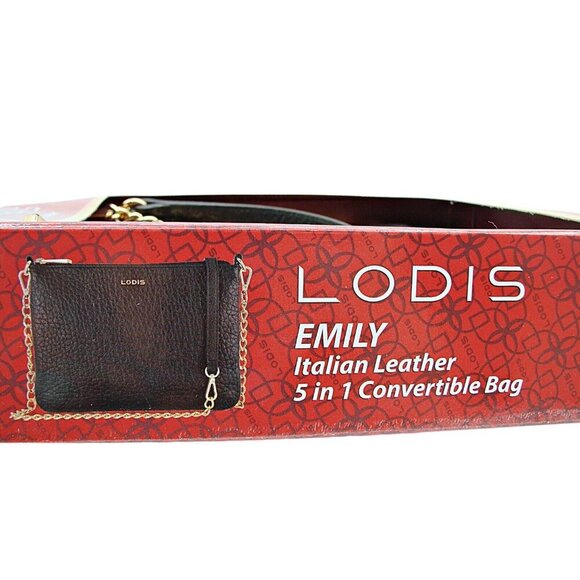 NEW Lodis Italian Leather Emily 5-In-1 Convertible Bag Purse Black Gold Hardware - Picture 11 of 11